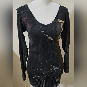 Salvage Stylish Black and Gray Women's Top with Hood.